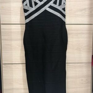Herve Leger Black and Gray Midi Dress